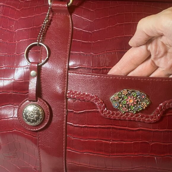 BUENO Burgundy Faux Croc Weekender Travel Bag Detachable Strap OS - Picture 8 of 14